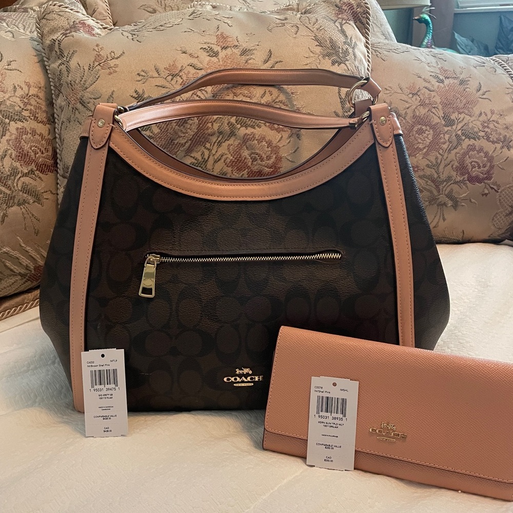 Coach Signature Kristy Brown/ Shell Pink Shoulder Bag and wallet set - Picture 11 of 14